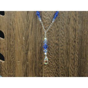 18" Sterling Silver Drop Style Blue Crystal Necklace Vintage Minimalist Everyday